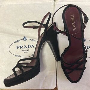 Prada Camoscio black suede heeled sandals size 40 1/2 US 10-10 1/2